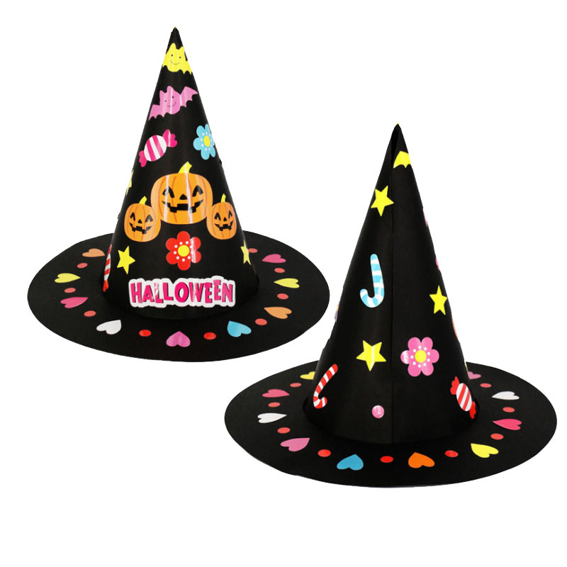 La bruja de Halloween señaló sombrero hecho a mano pasta producción rendimiento papel kindergarten creativo tocado vestido de bricolaje sombrero