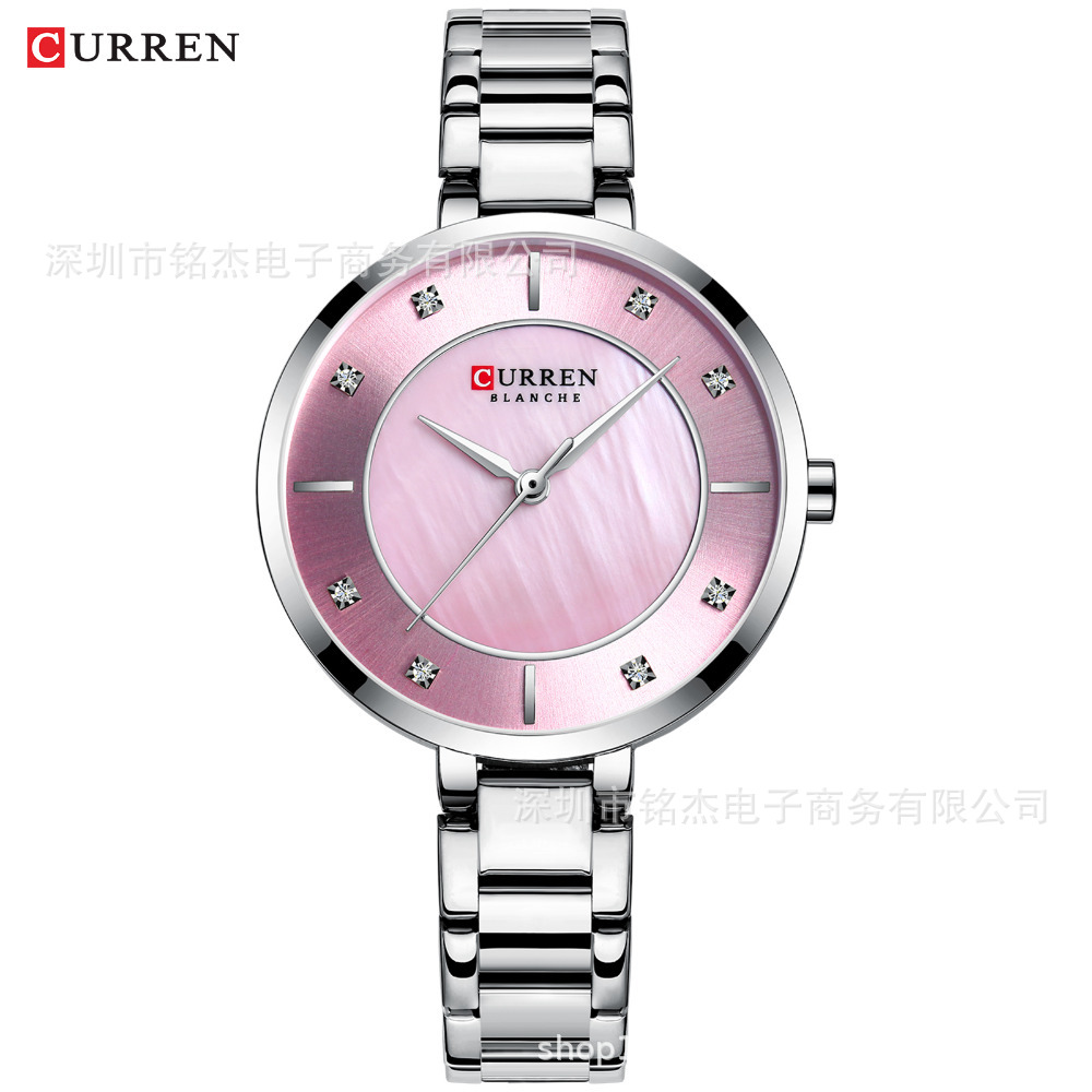 カーレン9051カジュアルレディーススチールベルト腕时计シンプルなファッションレディース防水クォーツ时计レディース时计