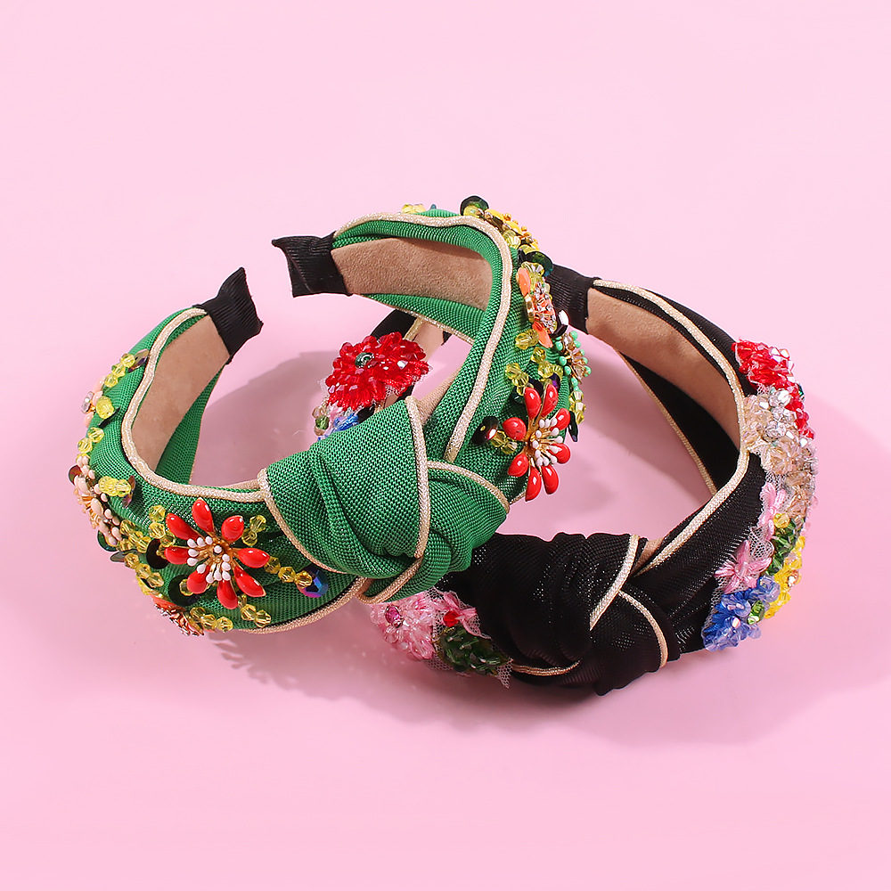 Fashion New Vintage Diamond Imitation Crystal Colorful Flowers Knotted Alloy Headband display picture 5