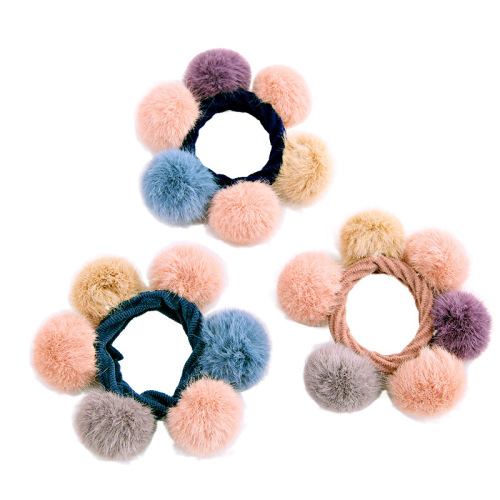 2pcs Children's baby hanfu hair accessories Multicolor imitation mink hair ball hair rope baby cute hair tie rubber band headdress