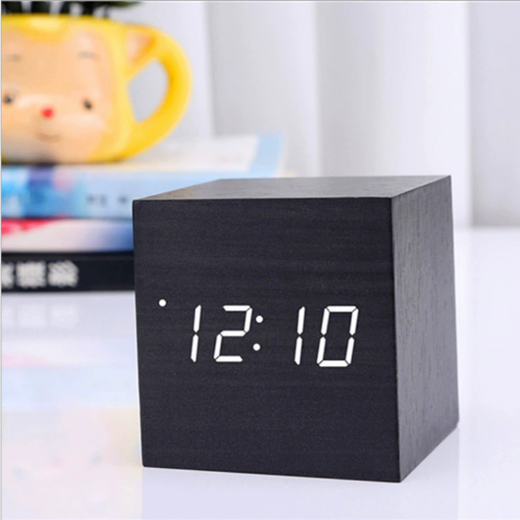 Spot Mini деревянные часы LED часы будильник звук управления ночи креативный настольный часы студент