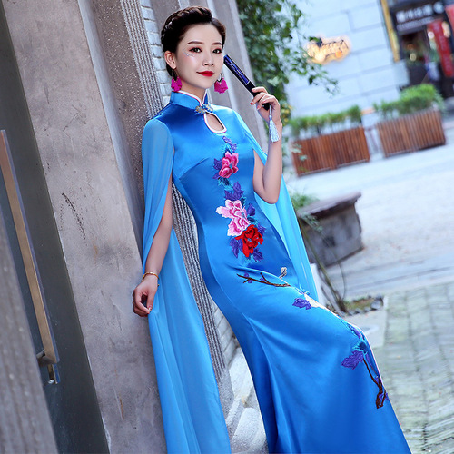 Chinese dresses for Women singers Chorus performance cheongsam dress women long skirt modern dance performance conductor long dresses