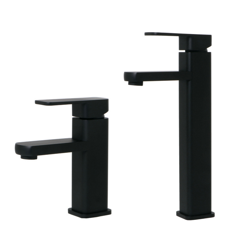Nórdico minimalista personalidad esmerilado negro mate grifo lavabo cuadrado caliente y fría moda grifo lavabo grifo