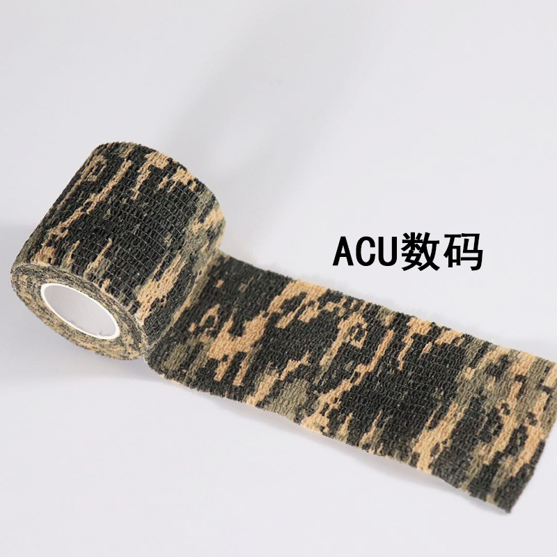 Fábrica sin pegamento cinta de camuflaje telescópica autoadhesiva tela no tejida caza al aire libre caza camuflaje cinta de montar