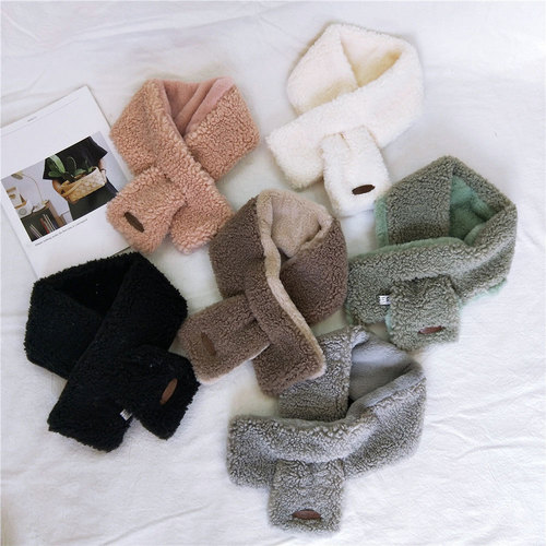 Solid color double-sided cross two-use scarf for women autumn and winter plush autumn and winter Korean style pullover thickened versatile student scarf