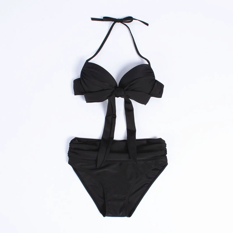 Women's Wrap Halter Bikini Set, Korean Style, High-Waist Ruched Bottom, S–XL