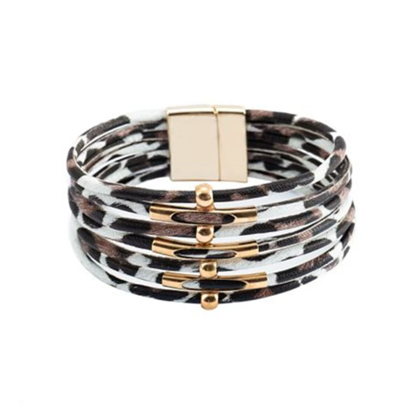 Браслет леопард Leopard LeatherBracelet кожаный браслет из кожи с бусинами и трубкой браслет с магнитной пряжкой
