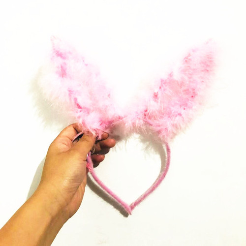 New luminous extended 14-light feather rabbit ear headband gold plush rabbit headband luminous toy wholesale