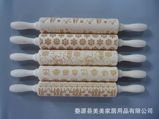 Factory supply wooden Christmas rolling pin snowflake elk deep embossed flour stick can be customized!