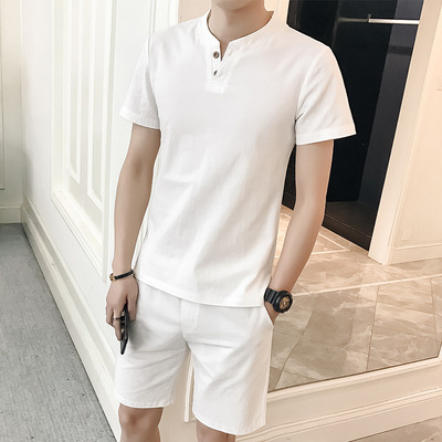 2019 summer new pattern Men's leisure time suit Korean Edition Youth fashion Trend suit t-shirt shorts