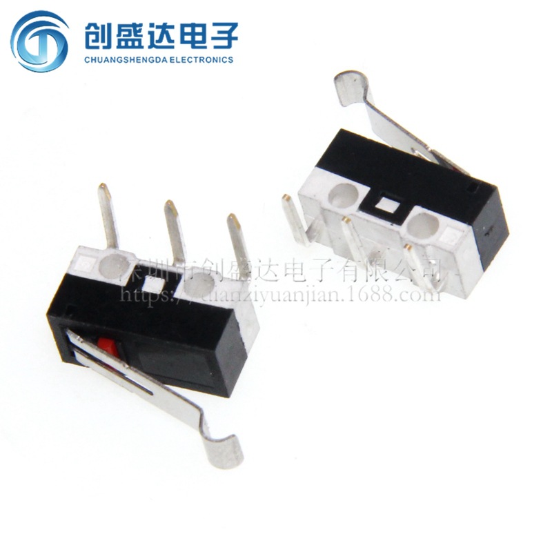 006-014 1A 125V弯柄左弯脚 鼠标开关 微动开关 行程开关弯柄朝下