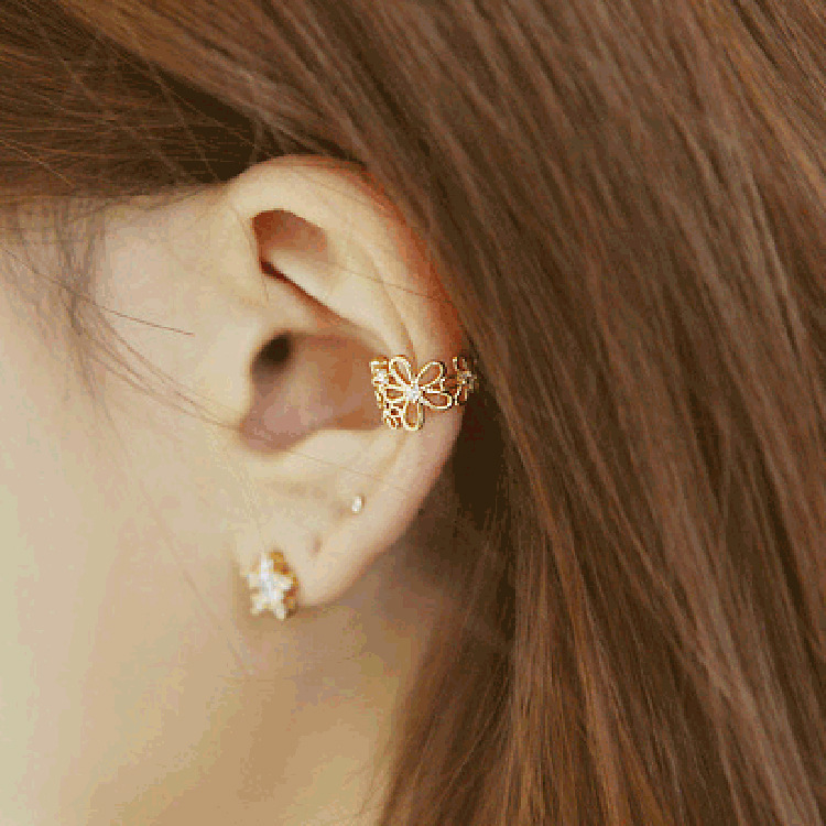 Estilo coreano Nueva joyería pendientes exquisita señora flor diamante earless oído hueso clip oído gancho