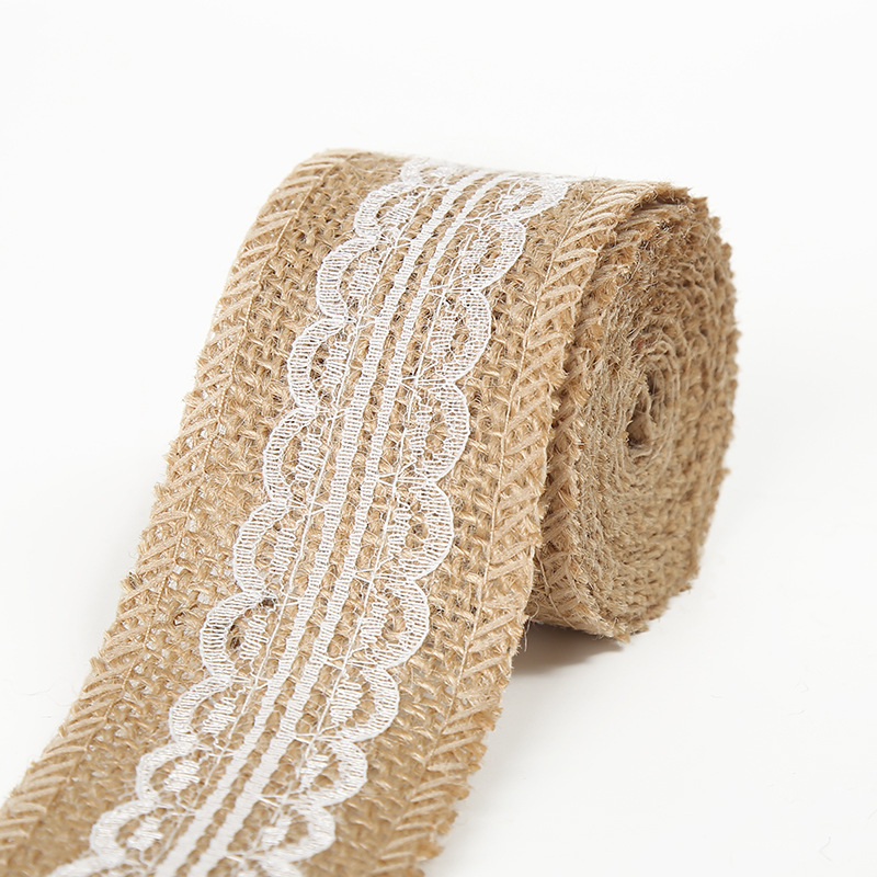 Rollo de lino de encaje DIY hecho a mano boda Navidad artesanía rollo de lino de encaje de lino cuerda de cáñamo