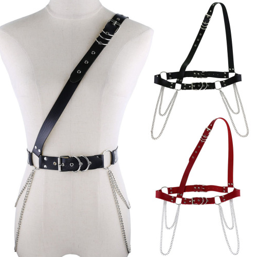 New Design Punk Hip Hop Fashion Women's Men's Belt Chain Trendy Leather Pin Buckle Chain Belt Belt Straps