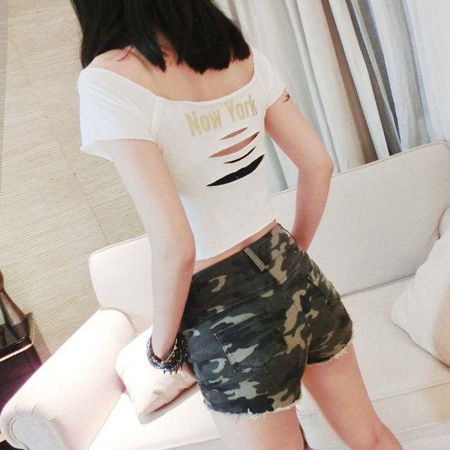 Sexy European and American high-waist shorts camouflage jeans Xia Xin Style