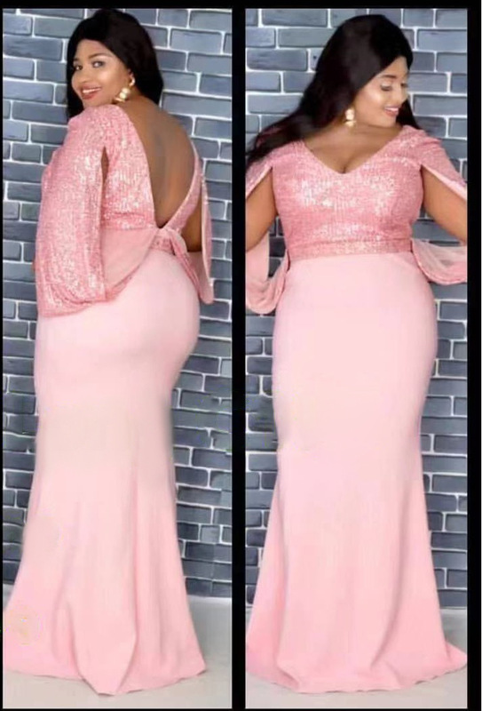 Cross-border supply African plus size women's clothing Christmas party evening dress sequined sequined V-neck dress long dress