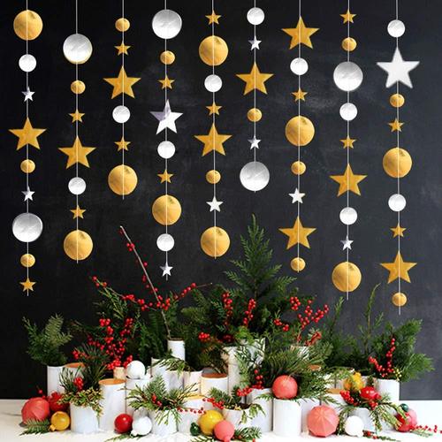 3pack 4 meters mirror with glitter powder stars wafer paper string garland party birthday party wedding decorative sewing paper flowers