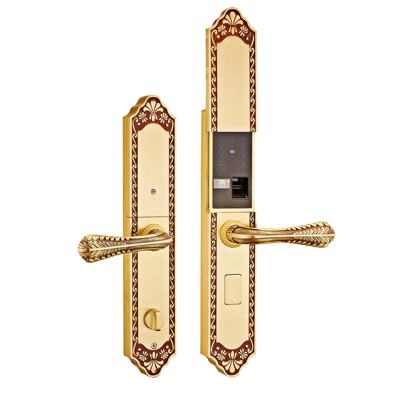 好美优 纯铜滑盖指纹密码锁玫瑰金色智能锁家用68孔距厂家直销