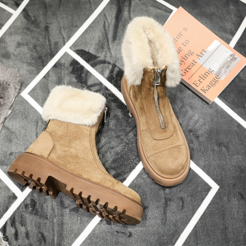 前拉链雪地靴女高筒2019新款保暖棉靴松糕厚底女靴子冬季棉鞋