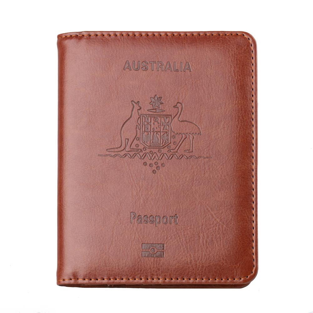 En stock cubierta del pasaporte australiano anti-magnético cubierta protectora del pasaporte cara de cuero de la PU titular de la tarjeta de Banco titular de la venta caliente