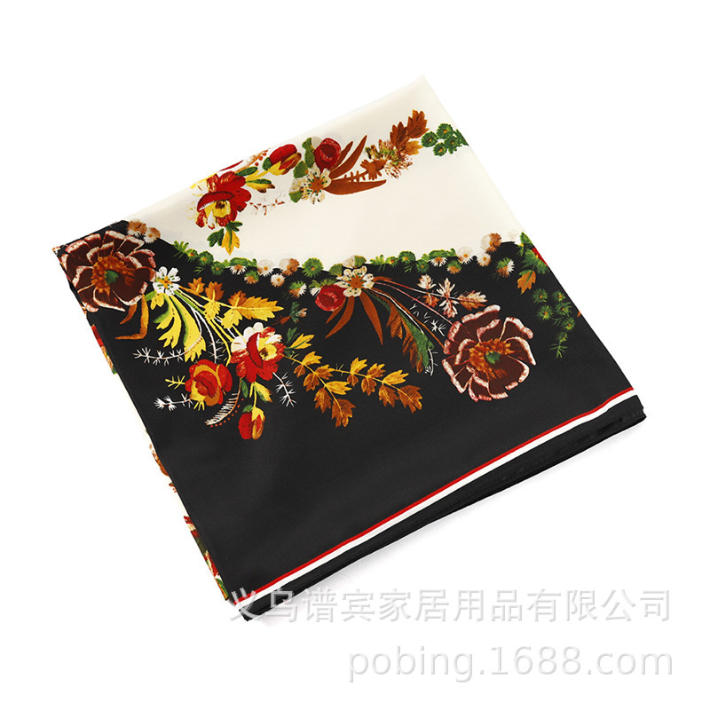 European And American New Style Silk Scarf Butterfly Flower Print 130cm Large Square Scarf display picture 9