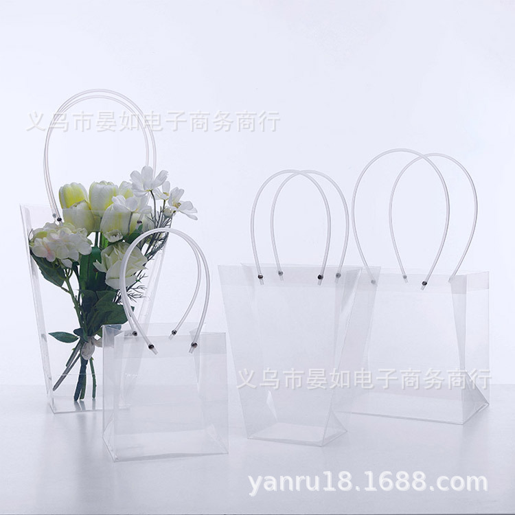 PVC透明防水鲜花手提袋花店花艺花束包装材料ins手拎袋塑料礼品袋