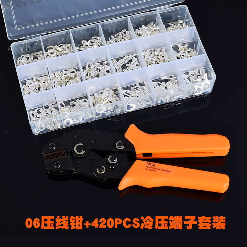 跨境专供SN-06压线钳+420pcs冷压端子套装接线端子多功能五金工具