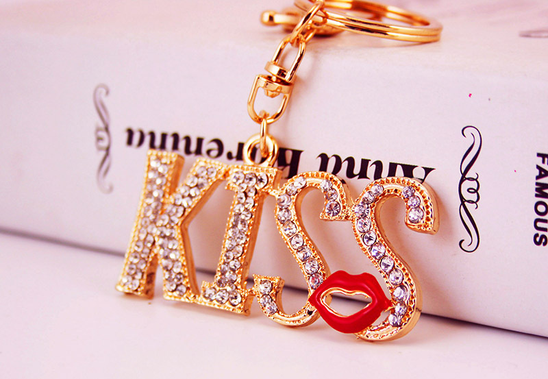32g Weight Alloy, Metal Material Constellation Pattern Women'S Gender Pink, Purple, Red, Blue Color Diamonds Kiss Lips Mouth Women's Car Keychain 3