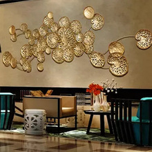 中式客厅复古创意荷花挂件酒店餐厅墙面金属装饰品样板房铁艺壁挂