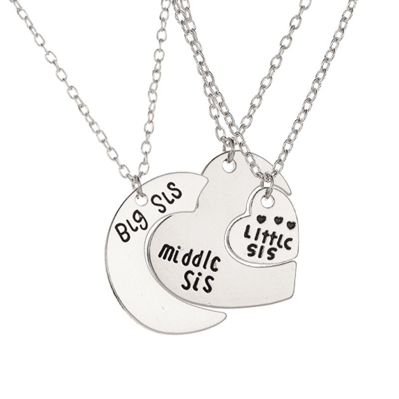 Love letter necklace three-piece large, medium and small moon heart pendant necklace