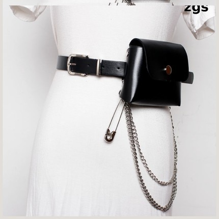 Punk Chain Pin Decoration Solid Color Small Waist Bag Wholesale Nihaojewelry display picture 1