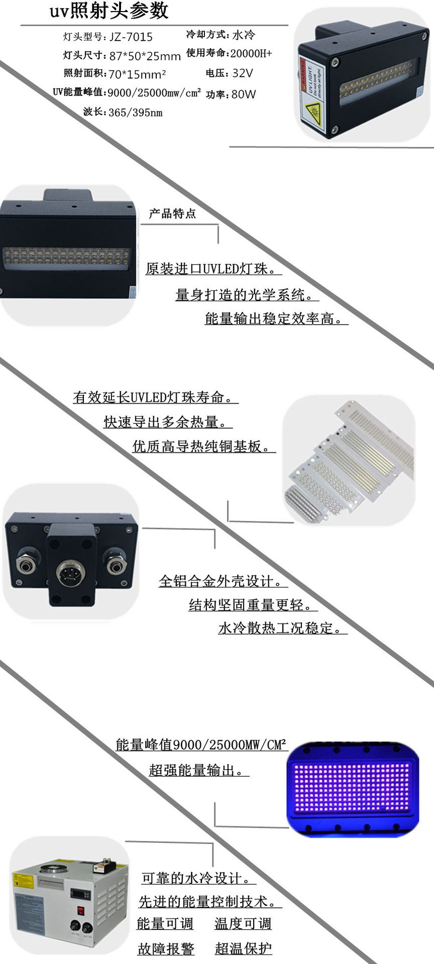 喷码打印uvled固化光源70*15发光面uv光固机冷光源固化机uvled