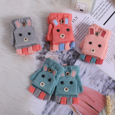 rabbit Hemidactyly glove Stamped children glove 1-3 baby knitting glove keep warm children glove ST0218