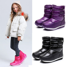 2023冬季新款加厚保暖女童雪地靴纯色保暖PU皮小童中筒雪地靴批发
