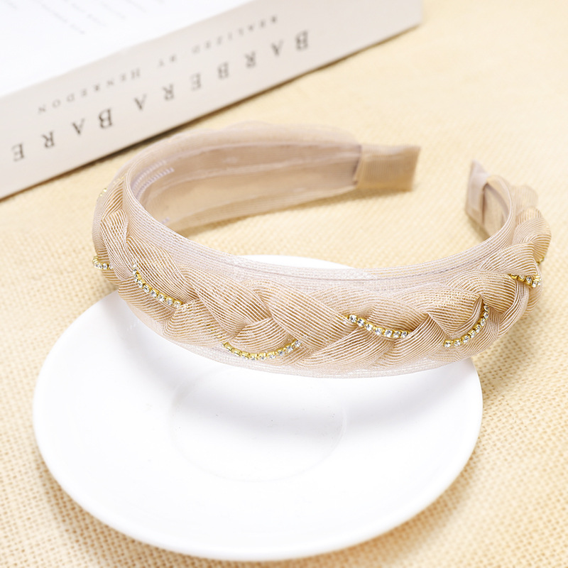 Korea Rhinestone Twist Braid Headband Pearlescent Organza Lace Headband Fabric Hairpin wholesale nihaojewelrypicture9