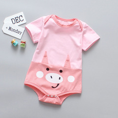 BD25沐福瑞一件代發2023夏季新款兒童短袖爬服米白熊可愛薄款卡通