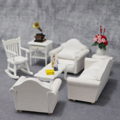 1:12 Scale Dollhouse Mini Furniture Model Living Room Micro Scene, Pure White Sofa Set of 3 with 4 Pillows