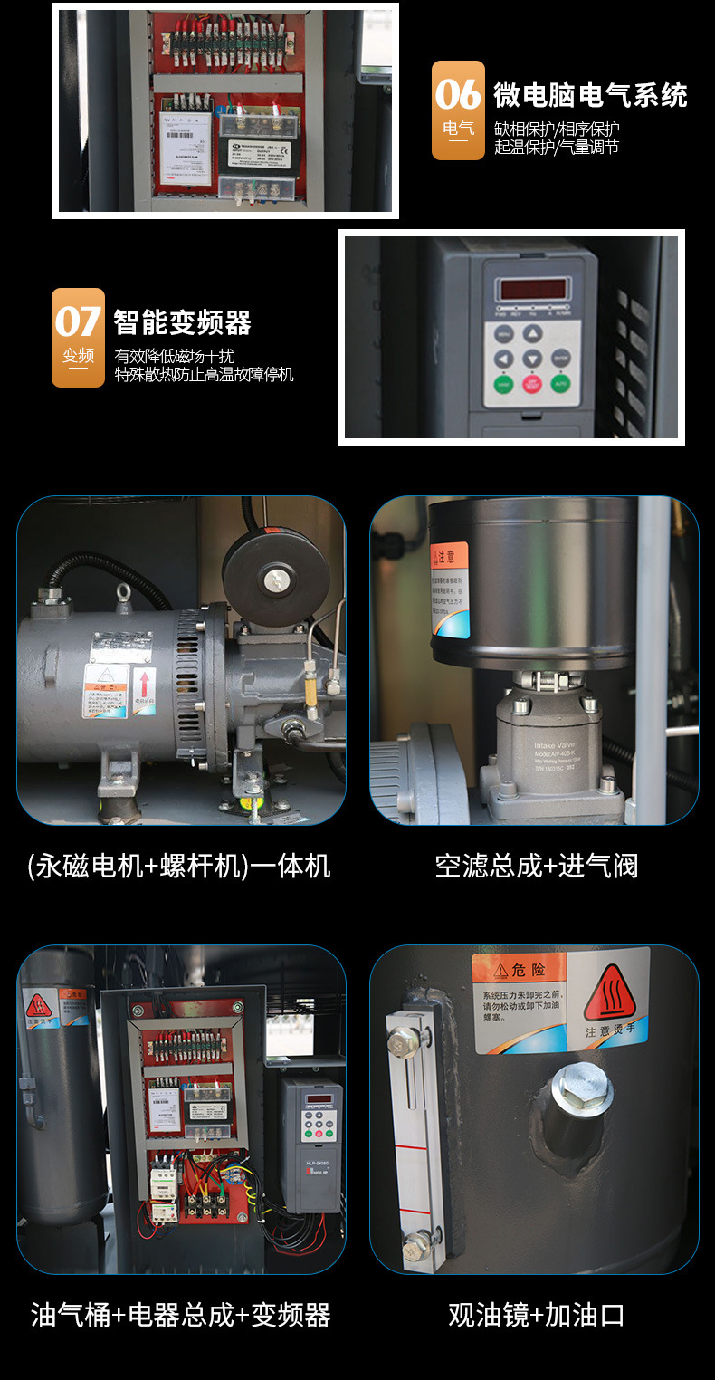 螺杆式空压机11kw/15/22/37/55千瓦螺杆机永磁变频空气压缩机气泵详情17