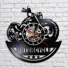 经典跨境黑胶艺术墙钟机械摩托车乙烯基唱片挂钟家居复古怀旧时钟