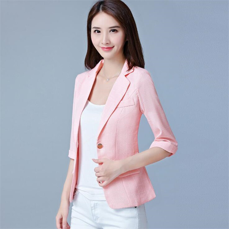 2023 Spring and Autumn Women's Short Blazer with Three-Quarter Sleeves, Slim Fit, Versatile Casual Plaid Suit with Ruffled Edges