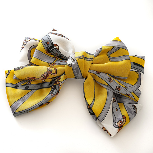 Three-layer satin large bow spring chuck headdress for women versatile hair clips