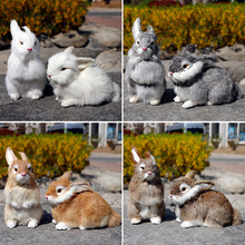 跨境仿真兔子模型真皮毛工艺品家居创意摆件静态玩偶复活节兔模型
