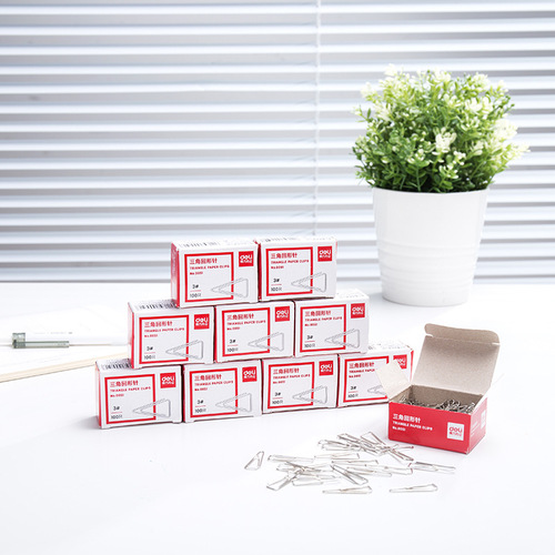 Deli 0051 Paperclip Triangular Thickened Electroplated Paperclip 3# Boxed Metal Bill Sorting Storage Organizing Clip