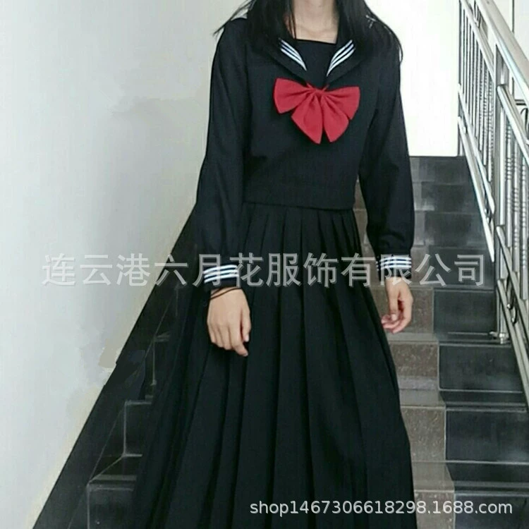 JK Sailor Uniform (June Flower God) Diablo Girl Waterman Academy — Black & White, Mini and Long Skirt Options
