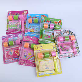 绘画涂鸦滚轮印章 跨境货源幼儿DIY滚轮筒画刷3图案玩具套装