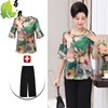 Mom outfit Summer two piece 40-50 middle age Short sleeved T-shirt jacket Middle and old age Women's wear Chiffon shirt suit