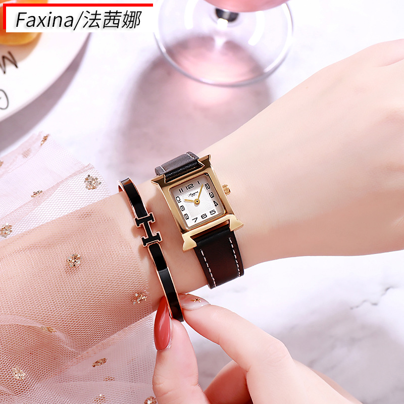 Fasina 2022 Casual Square Ladies Watch Bracelet Set Simple Belt Watch Women's Gift