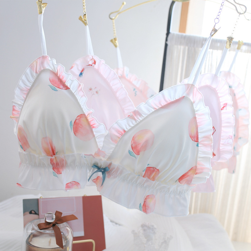 New silky satin cute girl bra set two-piece Q1921 triangle cup without steel ring bra bra New silky satin cute girl bra set two-piece Q1921 triangle cup without steel ring bra bra