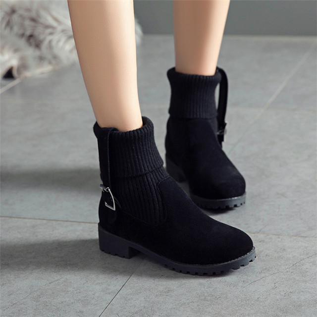 new low style simple and versatile women’s boots Korean version middle heel flat bottom