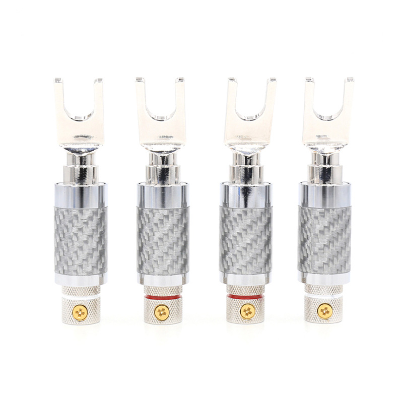 Preffair 白色碳纤维Y插头 U型插头 音箱喇叭线Y叉头接线端子